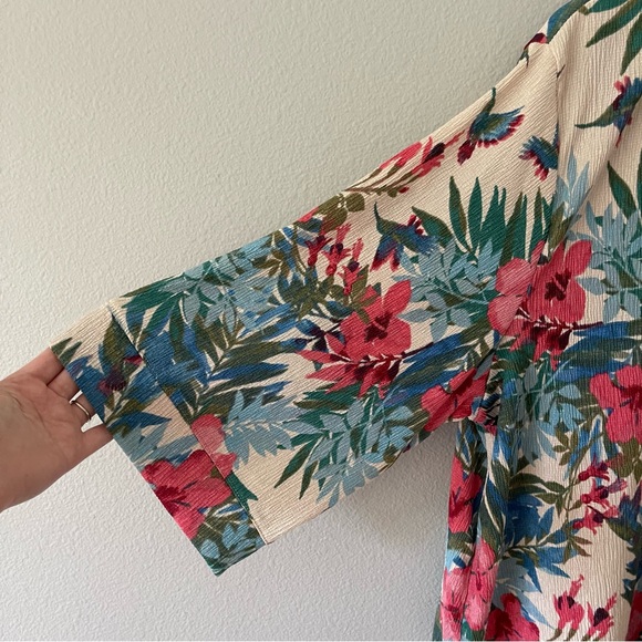 Cuddl Duds Crepe Knit Caftan Tunic Coastal Coral Floral Pink Size 1X - Picture 7 of 13